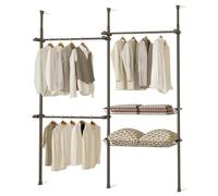 Direct Online Houseware House of Home Double Telescopic Clothes Rail With Basket Wardrobe Replacement Adjustable Shelving Clothes Organiser & for Shirts, Coats, Jackets, Hat & Shoes