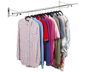 Direct Online Houseware House of Home Heavy Duty Wall Mounted Clothes Rail - Hanging Coat Rack Wardrobe Replacement - Clothes Storage & Organiser for Shirts, Coats, Jackets & Hat (Chrome, 6ft Wide)