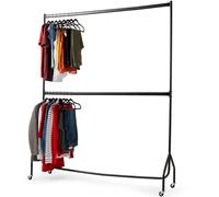 Direct Online Houseware Two Tier Heavy Duty Clothes Rail Garment Hanging Rack In Black - Metal Construction (5ft Long x 7ft Tall),150 x 46.5 x 210 cm