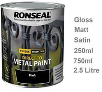 Direct to Rust Black Metal Paint Matt , Gloss , Satin Finish Quick Dry All Sizes