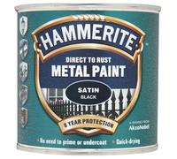 1 X Hammerite Satin Metal Paint Black 250ml DIY Garage Shed Maintenance Work