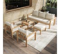 Direct Wicker 4-6 Seater Garden Lounge Set, Acacia Wood Sofa Set in Natural | Size: 6 Person Direct Wicker Natural 6 Person