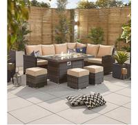 Direct Wicker 7 Seater Outdoor Garden Rattan Corner Sofa Set with Fire Pit Table, Brown | Size: 4 Pack Direct Wicker Brown 4 Pack