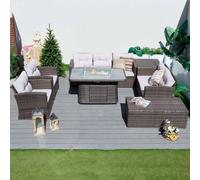 Direct Wicker 7-seater Outdoor Sofa with Fire Pit Rising Table in Brown | Size: 8 Pack Direct Wicker Brown 8 Pack