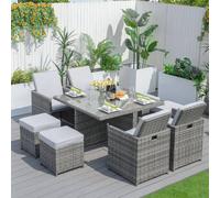 Direct Wicker 9 Pieces Outdoor Rattan Garden Dining Table & Chair Set in Grey | Size: 3 Pack Direct Wicker Grey 3 Pack