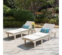 Direct Wicker Acacia Wood Adjustable Twin Lounge with Side Table in Cream | Size: 2 Person Direct Wicker Cream 2 Person