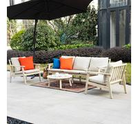 Direct Wicker Acacia Wood Outdoor Three-seater Sofa Set, Naturally Sanded in Cream | Size: 4 Pack Direct Wicker Cream 4 Pack