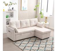 Direct Wicker L-Shape Sofa with Storage & Pull-Out Bed, 3-in-1 Convertible Couch in Beige | Size: 1 Pack Direct Wicker Beige 1 Pack