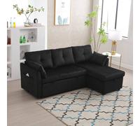 Direct Wicker L-Shape Sofa with Storage & Pull-Out Bed, 3-in-1 Convertible Couch in Black | Size: 1 Pack Direct Wicker Black 1 Pack