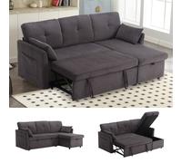Direct Wicker L-Shape Sofa with Storage & Pull-Out Bed, 3-in-1 Convertible Couch in Grey | Size: 1 Pack Direct Wicker Grey 1 Pack