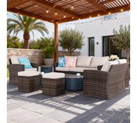 Direct Wicker Outdoor 8-Seater Corner Sofa Set with Gas Fire Pit Table, Storage box in Grey | Size: 1 Pack Direct Wicker Grey 1 Pack