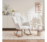 Direct Wicker Soft Teddy Fabric Tufted Upholstered Rocking Chair with Headrest in Ivory | Size: 1 Pack Direct Wicker Ivory 1 Pack
