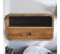 Direct Wicker Solid Wood Oak-ish Curve Floating Bedside, 1 Drawer & Open Slot in Brown | Size: 1 Pack Direct Wicker Brown 1 Pack