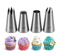 Direkame 4 Pcs Large Star Piping Tip set, Seamless Stainless Steel Cake Decorating Tips Set, 1M 2D 4B 1A, Frosting Tip Cake Icing Tools for Cupcakes Cakes Cookies