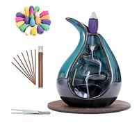 Direkame Ceramic Incense Holder Backflow Handcraft Incense Burner with 30 Incense Cones 1 Tweezer 1 Mat 30 Incense Sticks for Home Decoration Ornament Aromatherapy and Meditation
