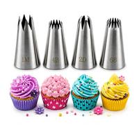Direkame Large Piping Tips set, 4pcs 1M 2D 4B 6B Seamless Stainless Steel Cake Decorating Tips Set,Frosting Tip Cake Icing Tools for Cupcakes Cakes Cookies