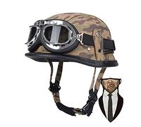 DIRERTYS Motorcycle Half Helmet,Motorcycle German Leather Half Face Helmet, DOT/ECE Approved Cap Half Shell Helmet+Goggles Retro Open-Face Helmet with Adjustable Quick Release Buckle