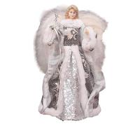 Dirfuny Angel Tree Topper, 7" Tall Tree Top Angel Pendant Statue with White Feather Wings for Tree Ornaments