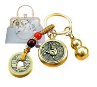 Dirfuny Chinese Feng Shui Keychain Brass Gourd Keyring Chinese Gourd Brass Keychains Feng Shui Decorations Pendant Key Rings for Good Luck Fortune