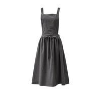 Dirfuny Cotton Linen Apron Color Japanese Style Pinafore Back Straps Casual Bib Soft Aprons Women Round Skirt Dress for Cooking Gardening Coffee Shop