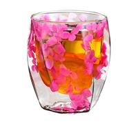 Dirfuny Double-Walled Glass Cup,Double Layers Glass Coffee Mugs - Clear Glass Coffee Mugs, Stylish Insulated Tea Mugs with Flowers 350ml for Juice Beverages Water
