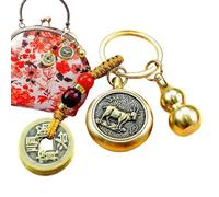 Dirfuny Gourd Keychain Brass Gourd Car Keychain Feng Shui Lucky Pendant Five Emperor Money Keyring, Suitable for Collecting and Gifting