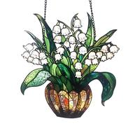 Dirfuny Lily Of The Valley Sun Catcher | Acrylic Window Decor - Wall Art Decor Sun Catcher with Chain Floral Sign for Outdoor Porch Kitchen Garden