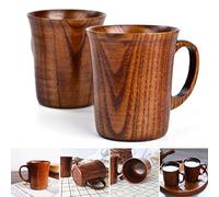 DirkFigge Wooden Tea Cup, 2pcs Solid Jujube Mug Wood Coffee Beer Mugs Bushcraft Cup Set Kuksa Handmade Japanese Tea Cups with Handle for Home Office Traveling