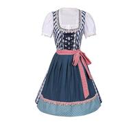 Dirndl 3 Piece Oktoberfest Outfit Women, Bavarian October Festival Costume with Apron and Blouse, Beer Festival Maid Costume Blue Checked Dirndl Midi German Traditional German Outfits for Women