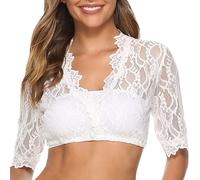 Dirndl Blouse for Women, White Dirndl Blouse Elegant Lace Short Sleeve Half Sleeve for Women V Neck Costume Long Lace Trim Tops Sleeves Under Dresses Top