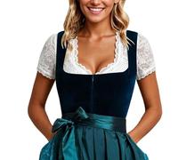 Dirndl Blouse Lace White Women's Oktoberfest Costume, Round Neck Stand-up Dirndl Blouse, Short Ladies Bavarian Costume with Buttons at The Neckline for Daily Halloween Bavarian Oktoberfest