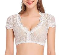 Dirndl Blouse Lace Women's Costume Blouse Top Short Sleeve V Neck Sexy Elegant Lace Blouse Large Sizes Black/White Short Traditional Dresses Modern for Bavarian Costume Beer Clothing Oktoberfest
