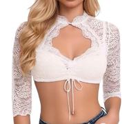Dirndl Blouse Lace Women's High Closed Dirndl Blouse Long Sleeve White Costume Blouse with Button Simple Costume Elegant Costume Blouses Bavarian Outfit Costume Blouses Lace Blouse for Oktoberfest