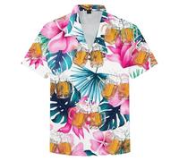 Dirndl Blouse Men's Casual Shirts Outdoor Floral Print Shirts for Men Relaxed Fit Summer Easy to Clean for Shorts (L)