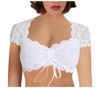 Dirndl Blouse V Neck White Dirndl Blouse Lace Women's Large Sizes Traditional Blouse Short Sleeve Elegant Costume Shirt with Drawstring Basic Lace Blouse Bavarian Outfit for Oktoberfest