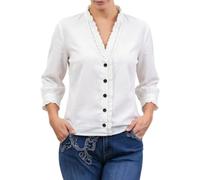 Dirndl Blouse Women Crochet Trim V Neck Three Quarter Sleeve Button Down Oktoberfest Gingham Shirt Trachten Bavarian Beer Festival Blouse for Carnival Party Costume Traditional Folk Wear