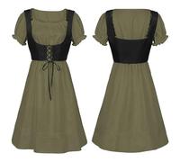 Dirndl Blouse Women's Dress with Square Neck and Short Sleeves for Stage Performances, Scene Clothes, Black Dress, Green, L