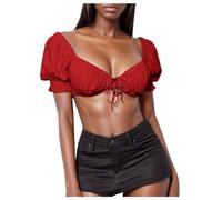 Dirndl Blouse Women's, Elegant & Exclusive Bavarian Dirndl Blouse Lace Elegant Short Style Ladies Bavarian Costumes for Daily Wear Women's Top Oktoberfest Outfit Red