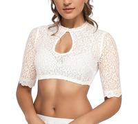Dirndl Blouse Women's Lace Costume Blouse White Dirndl Blouse for Buttons Half Sleeve Elegant Costume Blouses Transparent Dirndl Blouses Costume Clothing Bavarian Lace Blouse Costume Blouses for