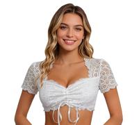 Dirndl Blouse Women's Lace Dirndl Blouse Women's Short Sleeve White Elegant V Neck Dirndl Blouses Simple with Drawstring Modern Costume Blouses for Beer Festival Oktoberfest Carnival
