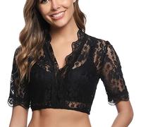 Dirndl Blouse Women's Lace DirndlBlouse V Neck Sexy Short Sleeve/Half Sleeve Traditional Blouse Dirndl Blouses with Drawstring Elegant White Oktoberfest Costume Blouse (R Black, XXXXXL)
