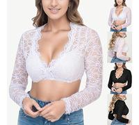 Dirndl Blouse Women's Long Sleeve - Dirndl Blouse Lace Women's with V Neck Traditional Blouse White with Jacquard Simple Costume Dirndl Blouses Bavarian Costume Blouses Fashion Elegant Costume Fashion