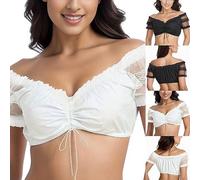 Dirndl Blouse Women's Off-the-Shoulder Costume Blouse Women's White Elegant Dirndl Blouse Lace with V Neck Costume Blouses Dirndl Blouses Costume Fashion Bavarian Outfit for Oktoberfest