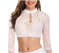 Dirndl Blouse Women's T-Shirts Elegant Classic Beer Festival Top for Oktoberfest Casual Lace Blouse for Gatherings Versatile Round Neck Design Perfect for All, White, L