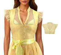 Dirndl Blouse Women's White Short Sleeve Cap Sleeves V-Neck Stand-Up Collar Costume Blouse for Oktoberfest Traditional Festive Blouse Wedding Blouse Bavarian Oktoberfest Outfit, yellow, L