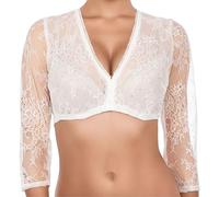 Dirndl Blouse Women's White Traditional Blouse Women's Modern, Dirndl Blouse Lace 3/4 Sleeve Deep V-Neck Traditional Blouses Regular Basic Lace Blouse for Bavarian Oktoberfest Plain Mesh Top