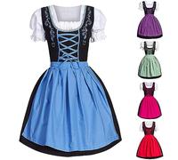 Dirndl Dress for Oktoberfest 2025, German Dirndl Dress, Plus Size, German Bavarian Costume for Beer, Carnival, Waitress, Cosplay, Halloween Party, Cosplay Dirndl Women's Midi, blue, 4XL