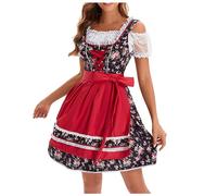Dirndl Dress Short Women's Dirndl Watermelon Red Costume Dress 3-Piece with Apron and Dirndl Blouse Bavarian Dirndl Dresses Costume Dirndl Complete Sets Traditional Skirt Costume Dresses for