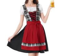 Dirndl Dress, Traditional German Oktoberfest Costume for Women, Bavarian Beer Festival Dress, Red Check, Cosplay Dress, Carnival Party Outfit, Elegant Everyday in Medieval Europe, black, XXL