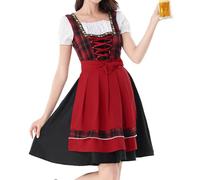 Dirndl Dress, Traditional German Oktoberfest Costume for Women, Bavarian Beer Festival Dress, Red Check, Cosplay Dress, Carnival Party Outfit, Elegant Everyday in Medieval Europe (Red, XL)